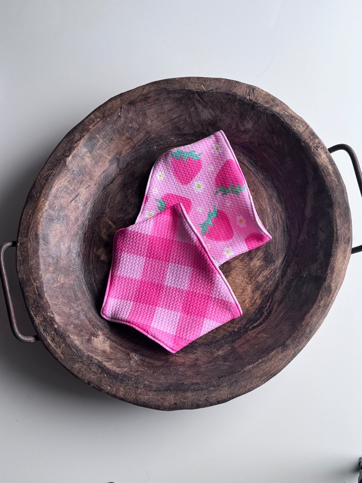 Pink Strawberry Plaid Reversible Bandana