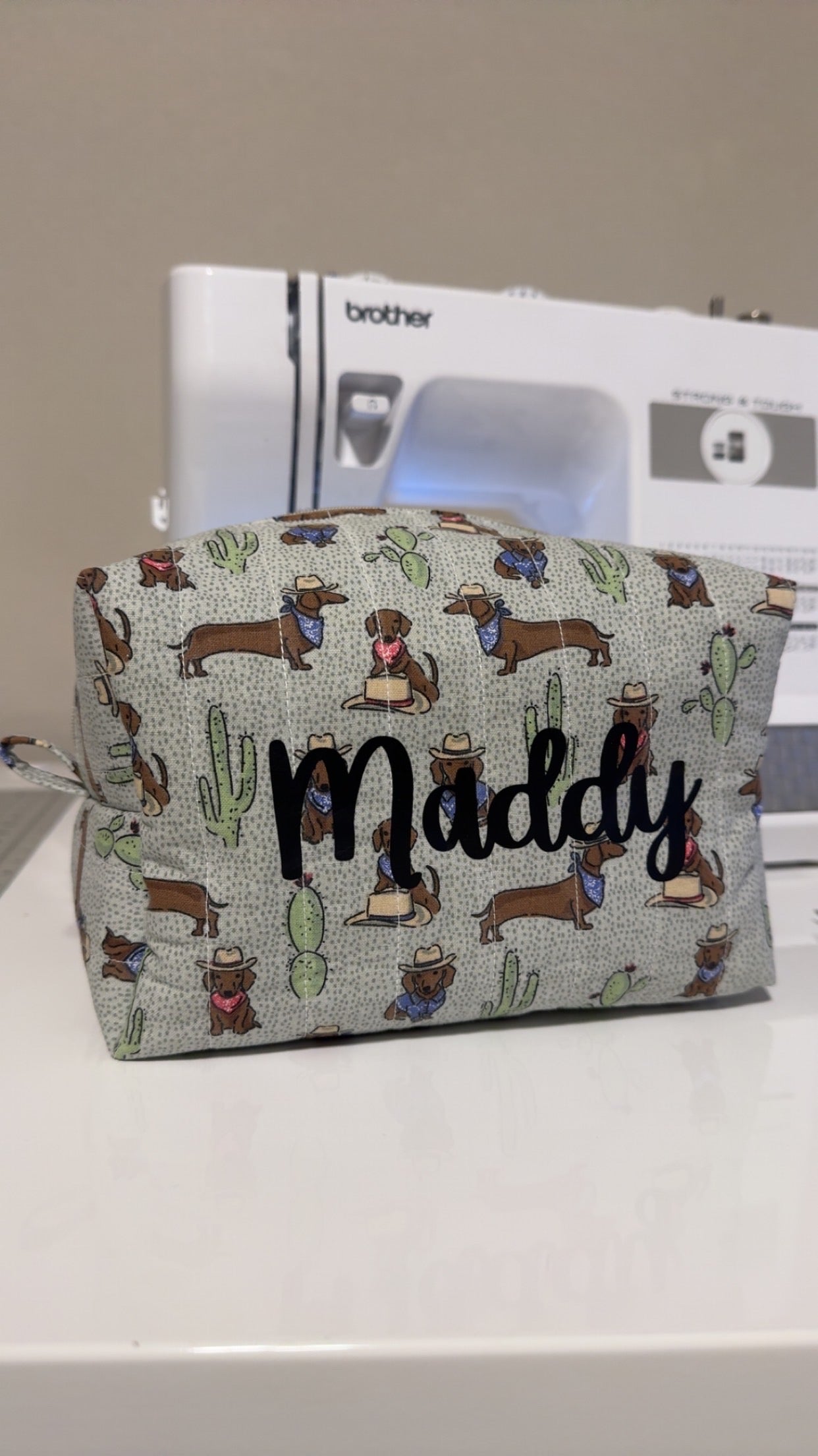 Western Dachshund Quilted Cosmetic Bag