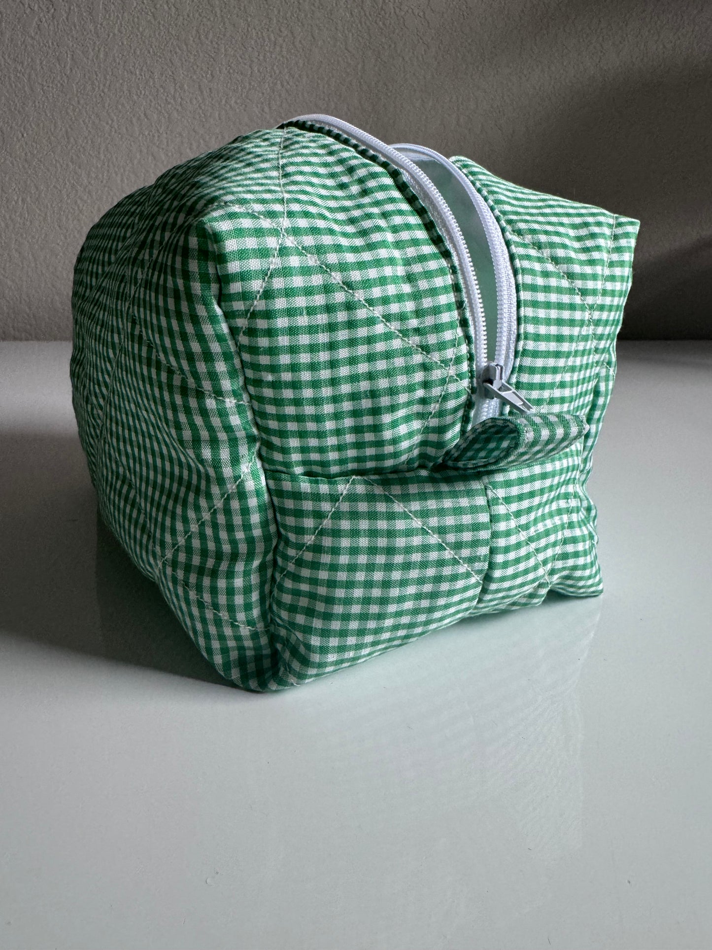 Green Gingham Makeup Bag
