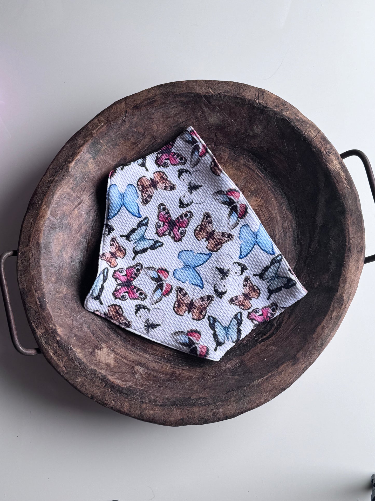 White and Tan Butterfly Reversible Bandana