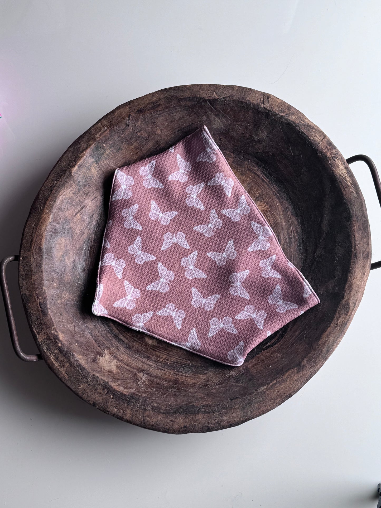 White and Tan Butterfly Reversible Bandana